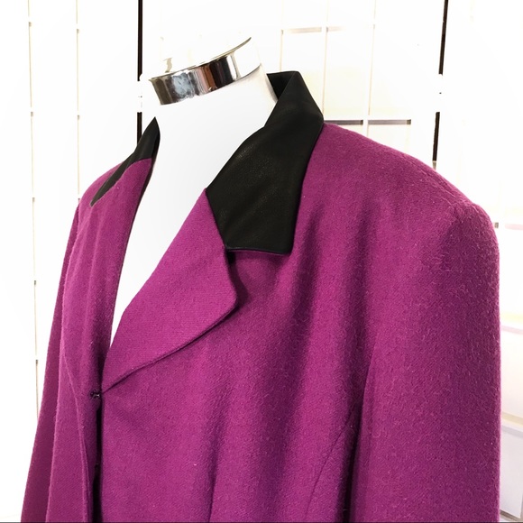 Purple Wool Rare Vintage Leather Trim Blazer - Picture 2 of 13